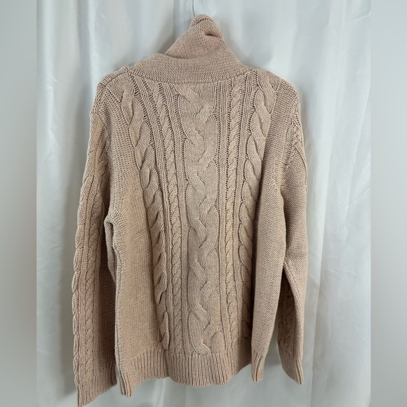 NWT L.L. Bean szXL Double L Cable Knit Funnelneck Sweater-color-Wood Rose Marle - Picture 4 of 7